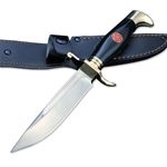 Sport si Outdoor - Camping - Cutite, bricege si accesorii - Cutite si bricege - Set de doua cutite de vanatoare, teaca din piele naturala, lama 440C, maner acrilic full tang, 26 cm, maro/negru - Infinity.ro