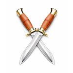 Sport si Outdoor - Camping - Cutite, bricege si accesorii - Cutite si bricege - Set doua cutite de vanatoare, teaca din piele naturala, lama 440C, maner lemn, 26 cm, maro - Infinity.ro