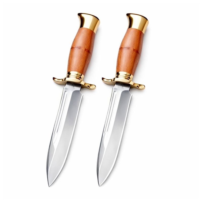 Sport si Outdoor - Camping - Cutite, bricege si accesorii - Cutite si bricege - Set doua cutite de vanatoare, teaca din piele naturala, lama 440C, maner lemn, 26 cm, maro - Infinity.ro