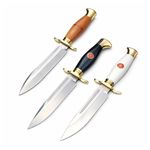 Sport si Outdoor - Camping - Cutite, bricege si accesorii - Cutite si bricege - Set de doua cutite de vanatoare, teaca din piele naturala, lama 440C, maner acrilic full tang, 26 cm, alb/maro - Infinity.ro