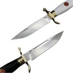 Sport si Outdoor - Camping - Cutite, bricege si accesorii - Cutite si bricege - Set de doua cutite de vanatoare, teaca din piele naturala, lama 440C, maner acrilic full tang, 26 cm, alb/maro - Infinity.ro