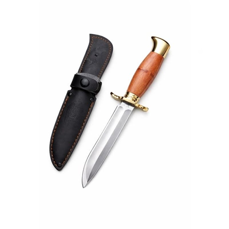 Sport si Outdoor - Camping - Cutite, bricege si accesorii - Cutite si bricege - Set de doua cutite de vanatoare, teaca din piele naturala, lama 440C, maner acrilic full tang, 26 cm, alb/maro - Infinity.ro