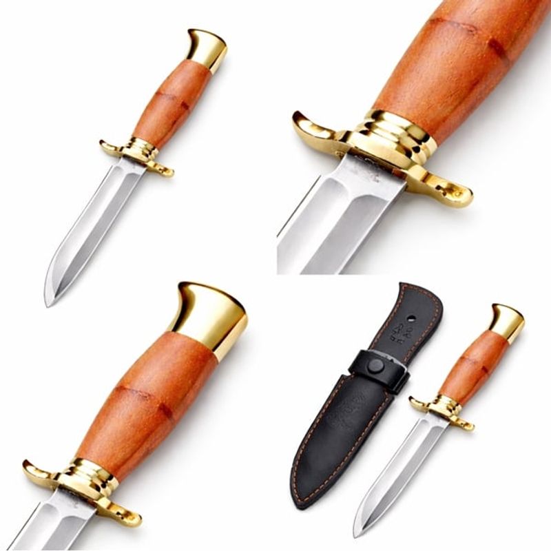 Sport si Outdoor - Camping - Cutite, bricege si accesorii - Cutite si bricege - Set de doua cutite de vanatoare, teaca din piele naturala, lama 440C, maner acrilic full tang, 26 cm, alb/maro - Infinity.ro