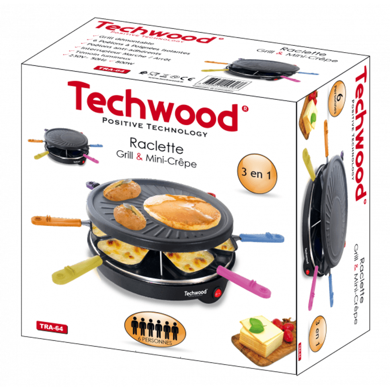 Electronice si Electrocasnice - Electrocasnice bucatarie - Aparate de gatit & desert - Gratare electrice - Gratar raclette Techwood TRA-64, 6 persoane, 800W, 25cm - Infinity.ro