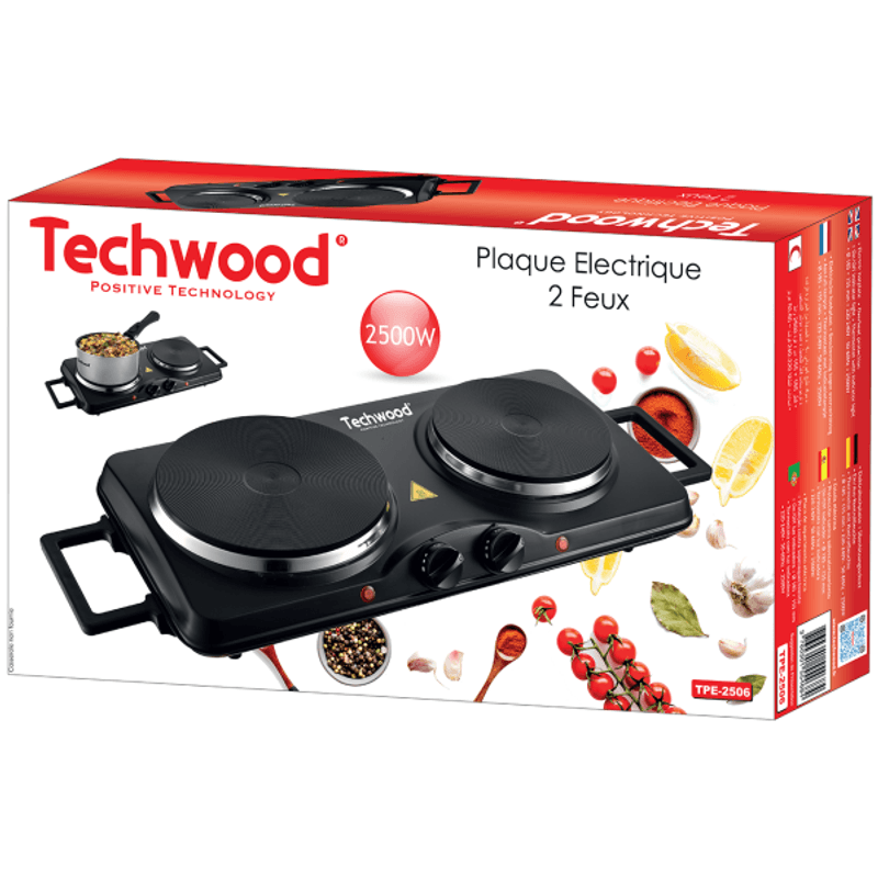 Electronice si Electrocasnice - Aragazuri, cuptoare si hote - Plite incorporabile - Plite electrice - Plita electrica dubla Techwood TPE-2516, 2500W, Ø185 mm + Ø155 mm, termostat - Infinity.ro