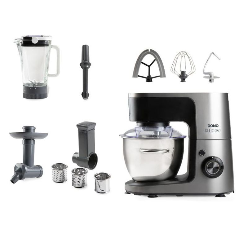 Electronice si Electrocasnice - Electrocasnice bucatarie - Mixere, tocatoare & roboti de bucatarie - Roboti de bucatarie - Robot de Bucatarie Multifunctional DOMO DO9293KR „Delicioso”, 1200W, bol inox 4.5L, blender, feliator, inghetata, capac - Infinity.ro
