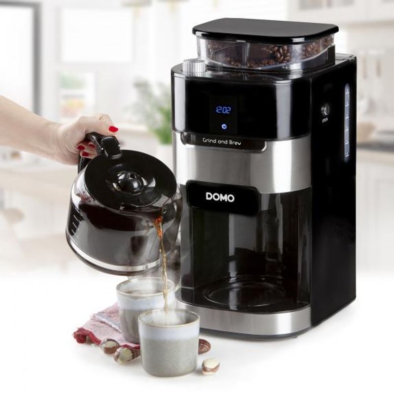 Electronice si Electrocasnice - Electrocasnice bucatarie - Preparare bauturi - Cafetiere - Cafetiera cu rasnita incorporata Domo DO721K, 900W, 1.5L, LCD - Infinity.ro