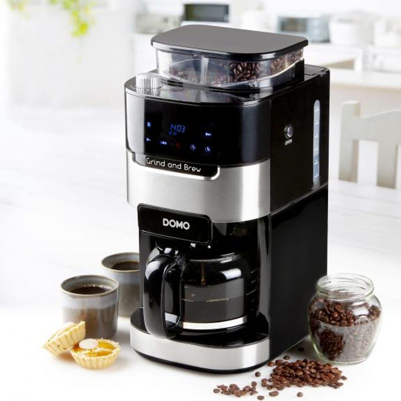 Electronice si Electrocasnice - Electrocasnice bucatarie - Preparare bauturi - Cafetiere - Cafetiera cu rasnita incorporata Domo DO721K, 900W, 1.5L, LCD - Infinity.ro