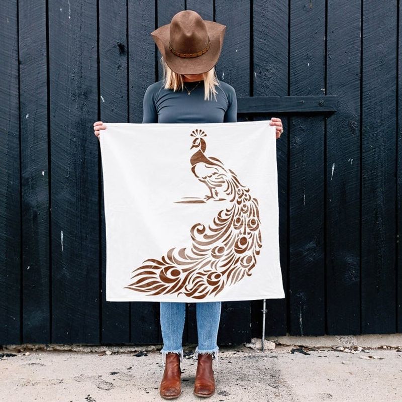 Casa si Gradina - Decoratiuni - DIY - Sabloane decorative pereti - Sablon Perete vopsire, tencuiala 0.7mm Paun model MXSP7401, 400 x 400 mm - Infinity.ro