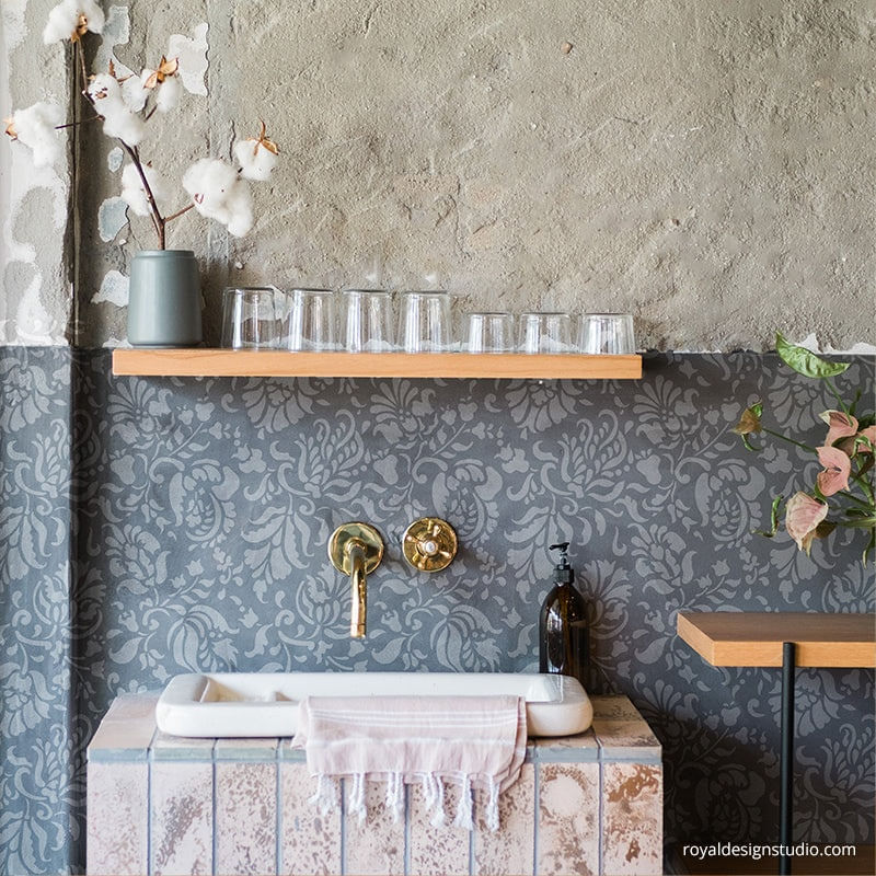 Casa si Gradina - Decoratiuni - DIY - Sabloane decorative pereti - Sablon Perete vopsire, tencuiala dimensiune 900x600mm grosime 0,7mm Allover Brocade model MXSP7491 - Infinity.ro