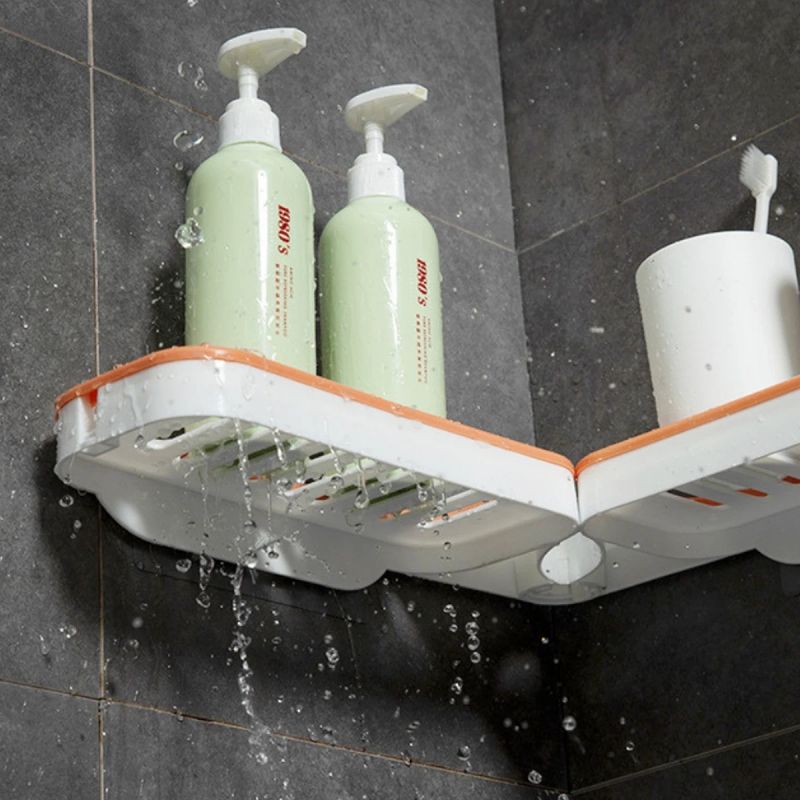 Casa si Gradina - Mobilier - Organizare si depozitare - Organizatoare pentru sertare si dulapuri - Raft de Colt pentru baie sau bucatarie, Multifunctional, Autoadeziv, Alb Portocaliu, 66 cm - Infinity.ro