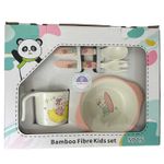 Jucarii, Copii si Bebe - Hrana si alaptare - Biberoane, suzete si accesorii hranire - Articole hranire bebelusi - Set vesela si tacamuri pentru copii din fibra de bambus, Farfurie 4compartimente,cana,bol,furculita si lingurita, 5 buc - Infinity.ro