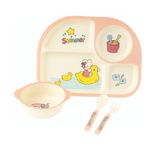 Jucarii, Copii si Bebe - Hrana si alaptare - Biberoane, suzete si accesorii hranire - Articole hranire bebelusi - Set vesela si tacamuri pentru copii din fibra de bambus, Farfurie 4compartimente,cana,bol,furculita si lingurita, 5 buc - Infinity.ro