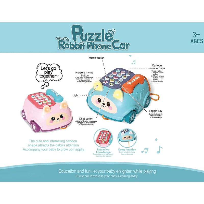 Jucarii, Copii si Bebe - Jucarii si jocuri - Jucarii & jocuri educative - Jocuri si jucarii educative - Telefon de Jucarie Rabbit Phone Car, cu lumini si sunete, stil masina, Roz, +3 ani - Infinity.ro