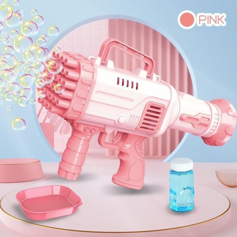 Jucarii, Copii si Bebe - Jucarii si jocuri - Jucarii de exterior - Alte jucarii de exterior - Pistol Interactiv de Jucarie pentru Baloane de Sapun, cu baterii, 32 orificii, Roz - Infinity.ro
