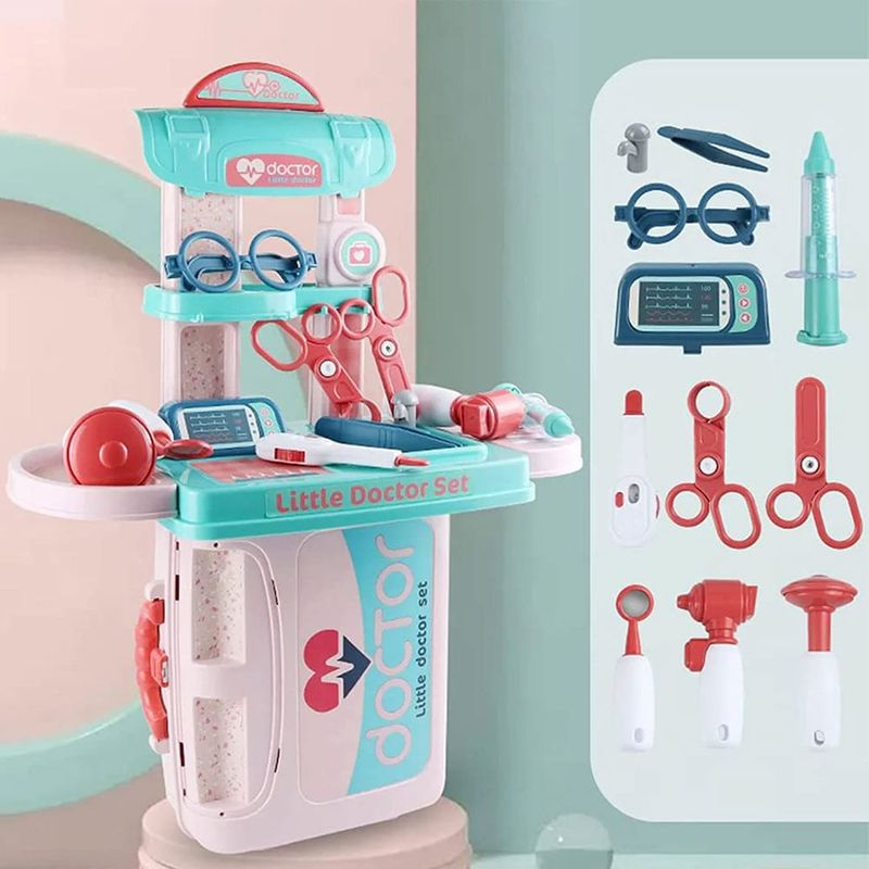 Jucarii, Copii si Bebe - Jucarii si jocuri - Jucarii de rol - Set de joaca doctor Brivoo, trusa medicala 3 in 1, 20 piese, geanta portabila, pentru copii 3+ ani - Infinity.ro