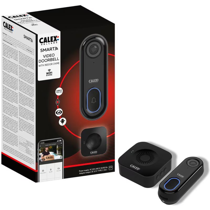Casa si Gradina - Electrice - Accesorii electrice - Sonerii electrice - Set sonerie video inteligenta Calex 1080P, Wi-Fi, sunet bidirectional, senzor miscare, Negru - Infinity.ro