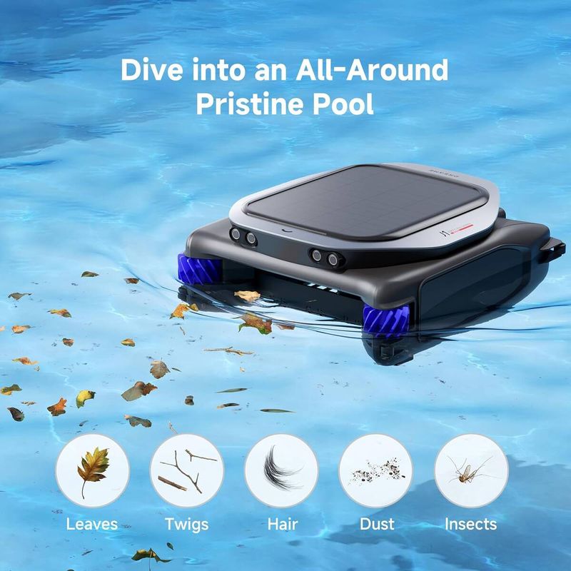 Casa si Gradina - Gradinarit si plante - Utilaje gradina - Aspiratoare, suflante si tocatoare - Robot de Curatat Piscina Dreame J1 (PNUJ4110) Capacitate 5L Alimentare Panou Solar IPX8 Negru - Infinity.ro