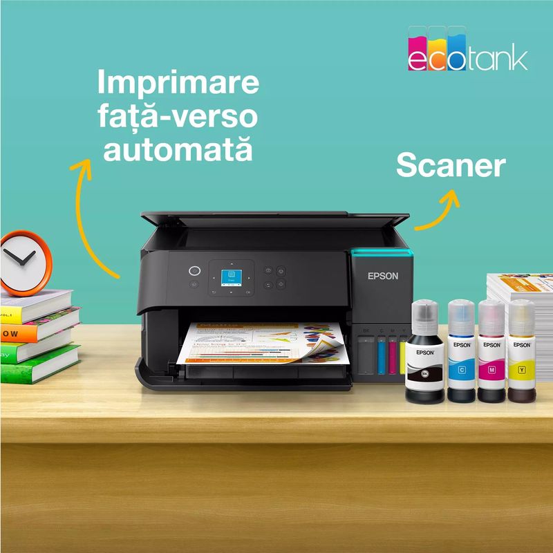 PC, gaming si accesorii - Imprimante, scanere & consumabile - Imprimante - Imprimante si multifunctionale - Multifunctional inkjet color CISS Epson EcoTank L4360, A4, Duplex, Wi-Fi, 4800x1200dpi, negru - Infinity.ro