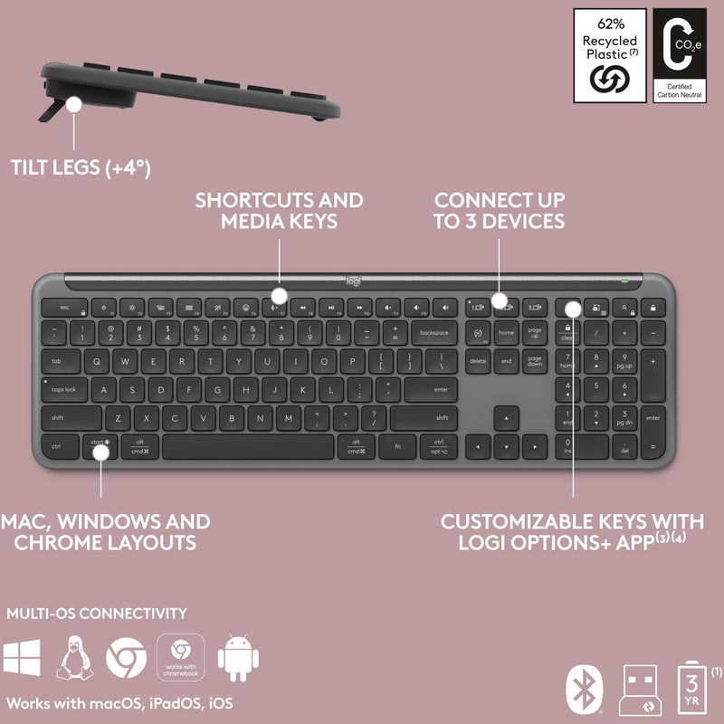 PC, gaming si accesorii - Periferice PC - Tastaturi - Tastatura wireless Logitech Signature Slim K950, 2.4GHz&Bluetooh, Negru - Infinity.ro