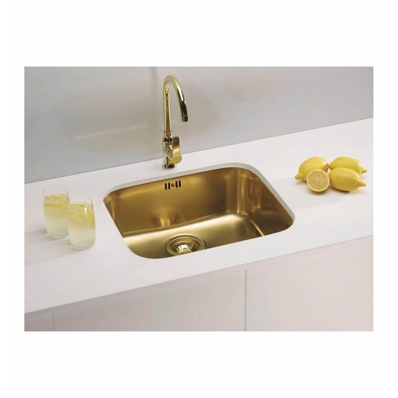 Casa si Gradina - Sanitare - Chiuveta bucatarie si accesorii - Chiuvete bucatarie - Chiuveta Alveus Monarch Variant 10 gold, dimensiune 480x400, adancime 180 mm, sifon finisaj gold inclus - Infinity.ro