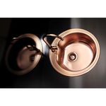 Casa si Gradina - Sanitare - Chiuveta bucatarie si accesorii - Chiuvete bucatarie - Chiuveta bucatarie Alveus Monarch Form 30, diametru 510mm, adancime 185 mm, sifon finisaj cupru inclus, Inox, Cupru - Infinity.ro