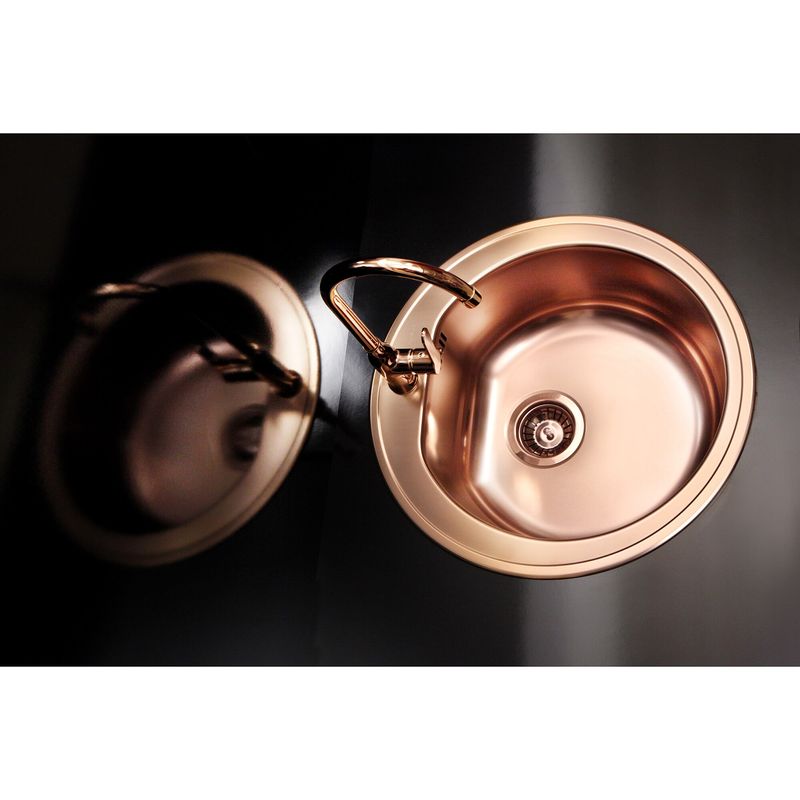 Casa si Gradina - Sanitare - Chiuveta bucatarie si accesorii - Chiuvete bucatarie - Chiuveta bucatarie Alveus Monarch Form 30, diametru 510mm, adancime 185 mm, sifon finisaj cupru inclus, Inox, Cupru - Infinity.ro