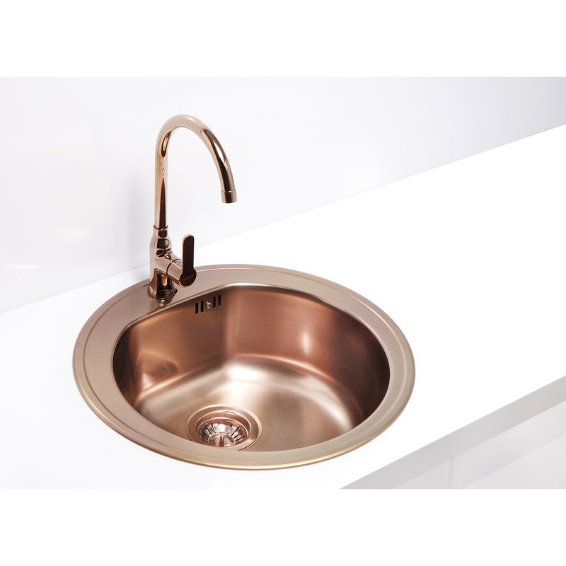 Casa si Gradina - Sanitare - Chiuveta bucatarie si accesorii - Chiuvete bucatarie - Chiuveta bucatarie Alveus Monarch Form 30, diametru 510mm, adancime 185 mm, sifon finisaj cupru inclus, Inox, Cupru - Infinity.ro