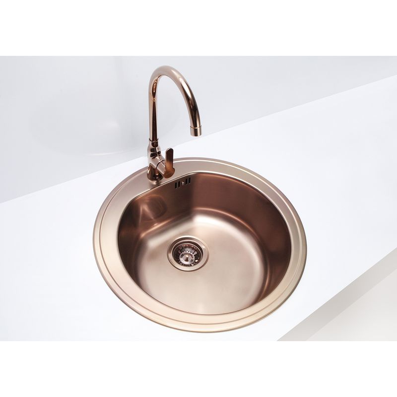 Casa si Gradina - Sanitare - Chiuveta bucatarie si accesorii - Chiuvete bucatarie - Chiuveta bucatarie Alveus Monarch Form 30, diametru 510mm, adancime 185 mm, sifon finisaj cupru inclus, Inox, Cupru - Infinity.ro