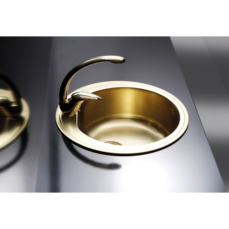 Casa si Gradina - Sanitare - Chiuveta bucatarie si accesorii - Chiuvete bucatarie - Chiuveta bucatarie Alveus Monarch Form 30, diametru 510mm, adancime 185 mm, sifon finisaj gold inclus, Inox, Gold - Infinity.ro