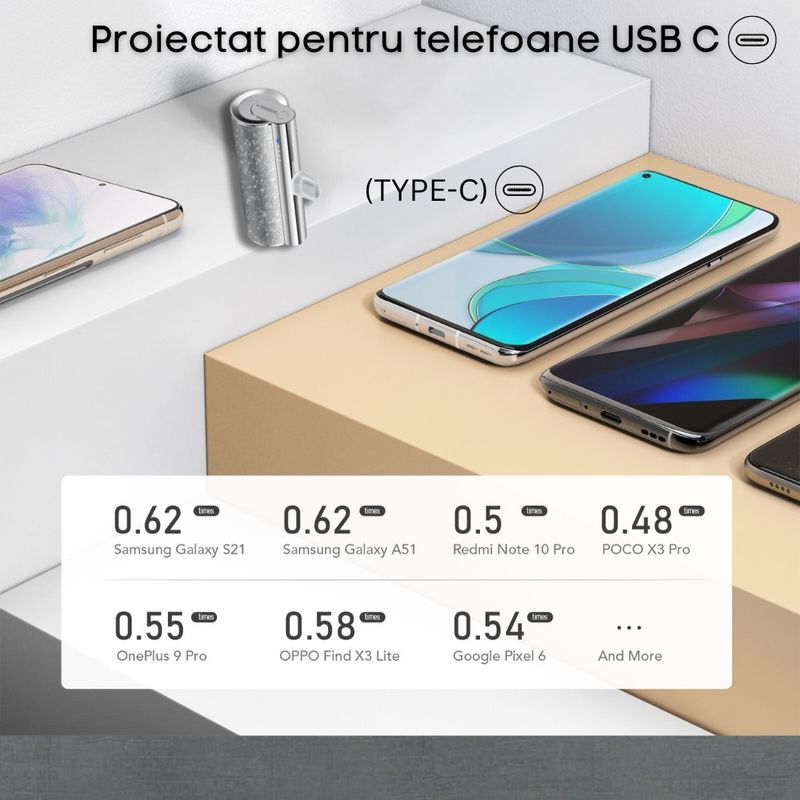 Laptop, Telefoane si Tablete - Telefoane mobile si accesorii - Accesorii Telefoane - Baterii externe - Power Bank VEGER LIPSTICK-C, 5000mAh, USB-C, 12W, 100 x 22 x 22 mm, Argintiu - Infinity.ro