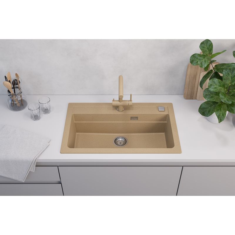 Casa si Gradina - Sanitare - Chiuveta bucatarie si accesorii - Chiuvete bucatarie - Chiuveta bucatarie Alveus Atrox 40, material compozit, 790x500x200mm, sifon pop-up inclus, Beige - Infinity.ro