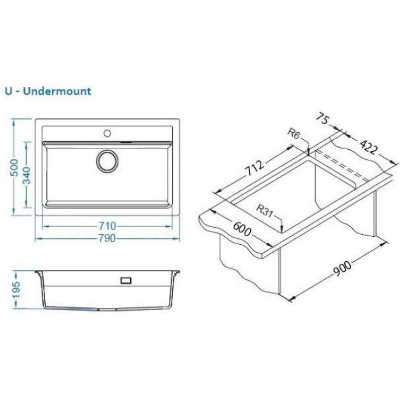 Casa si Gradina - Sanitare - Chiuveta bucatarie si accesorii - Chiuvete bucatarie - Chiuveta bucatarie Alveus Atrox 40, material compozit, 790x500x200mm, sifon pop-up inclus, Negru - Infinity.ro