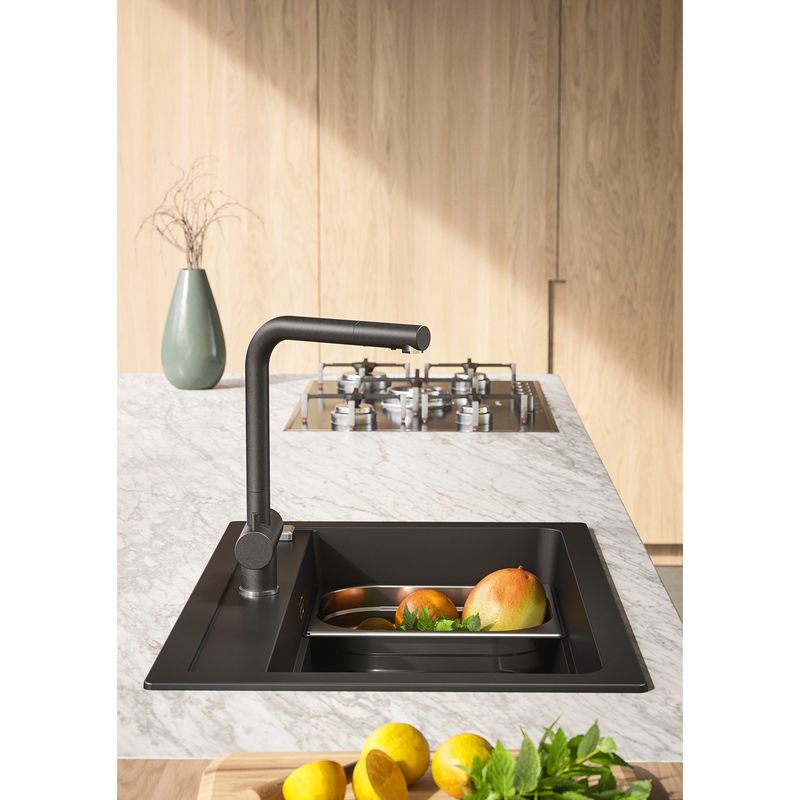 Casa si Gradina - Sanitare - Chiuveta bucatarie si accesorii - Chiuvete bucatarie - Chiuveta bucatarie Alveus Atrox 40, material compozit, 790x500x200mm, sifon pop-up inclus, Negru - Infinity.ro