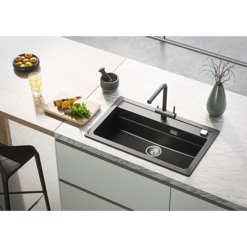Casa si Gradina - Sanitare - Chiuveta bucatarie si accesorii - Chiuvete bucatarie - Chiuveta bucatarie Alveus Atrox 40, material compozit, 790x500x200mm, sifon pop-up inclus, Negru - Infinity.ro