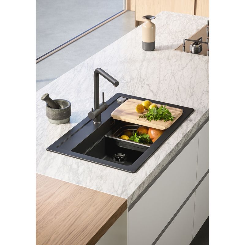 Casa si Gradina - Sanitare - Chiuveta bucatarie si accesorii - Chiuvete bucatarie - Chiuveta bucatarie Alveus Atrox 40, material compozit, 790x500x200mm, sifon pop-up inclus, Negru - Infinity.ro