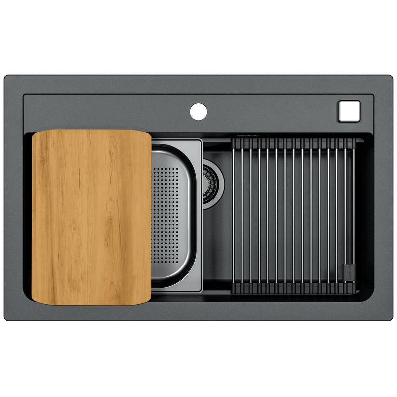 Casa si Gradina - Sanitare - Chiuveta bucatarie si accesorii - Chiuvete bucatarie - Chiuveta bucatarie Alveus Atrox 40, material compozit, 790x500x200mm, sifon pop-up inclus, Negru - Infinity.ro