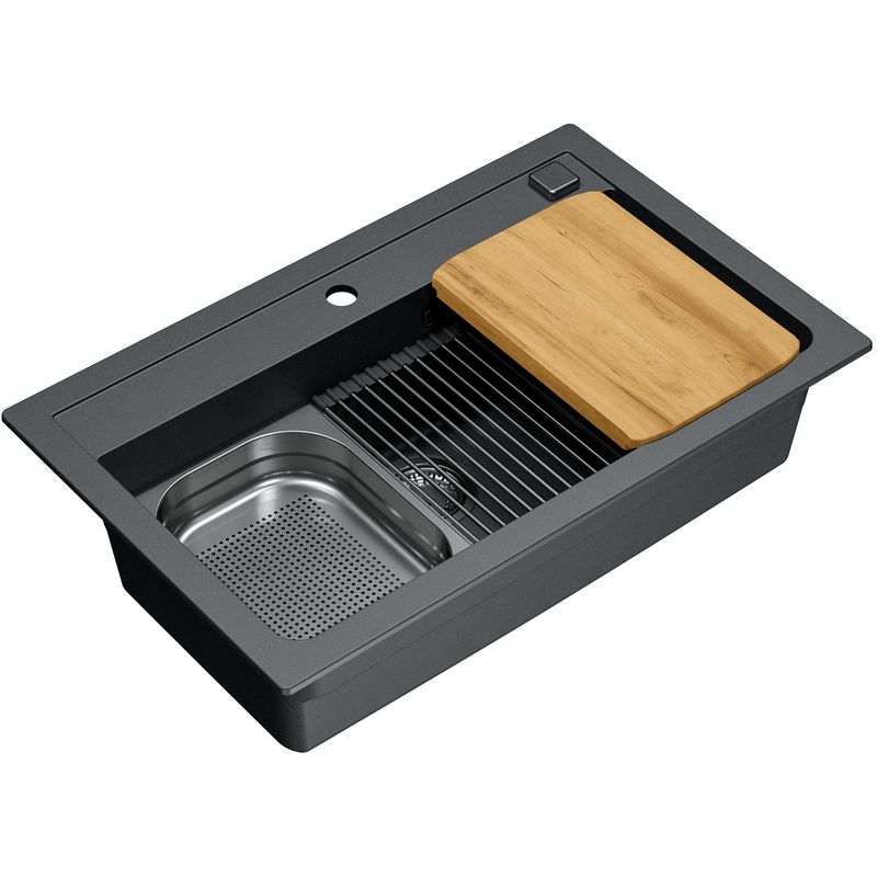 Casa si Gradina - Sanitare - Chiuveta bucatarie si accesorii - Chiuvete bucatarie - Chiuveta bucatarie Alveus Atrox 40, material compozit, 790x500x200mm, sifon pop-up inclus, Negru - Infinity.ro