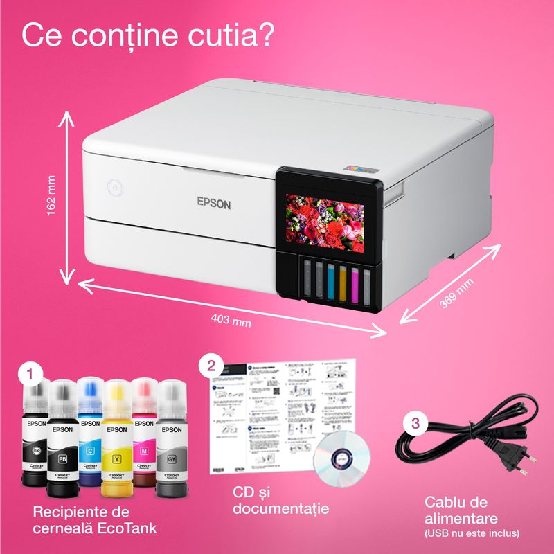 PC, gaming si accesorii - Imprimante, scanere & consumabile - Imprimante - Imprimante si multifunctionale - Multifunctional Inkjet color CISS Epson EcoTank L8160, LAN, Wireless, A4 - Infinity.ro