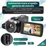 TV, Audio-Video si Foto - Camere video - Camere video profesionale - Camera Video 8K Ultra HD Retro MBSTAR, WiFi, Ecran Rotativ, Stabilizare EIS, Zoom digital 18x, Microfon, Negru, 1500mAh - Infinity.ro