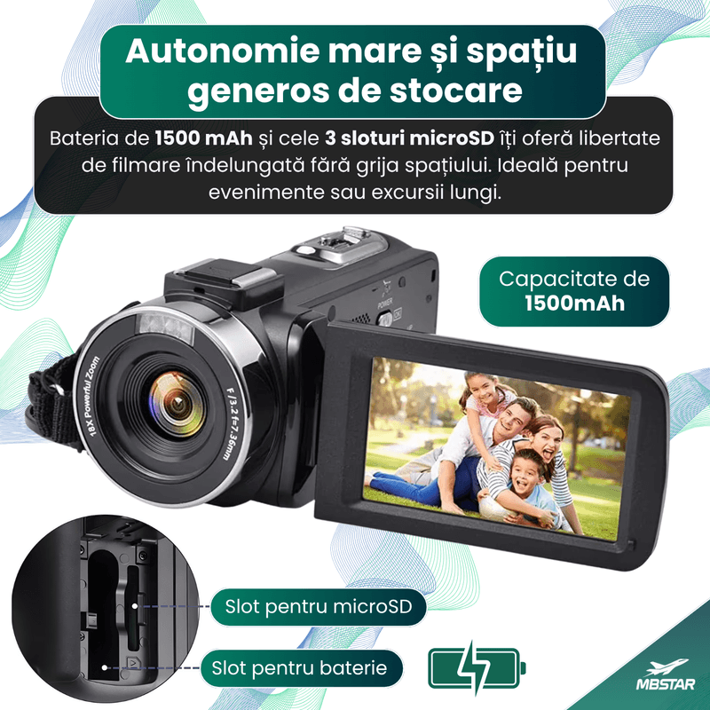 TV, Audio-Video si Foto - Camere video - Camere video profesionale - Camera Video 8K Ultra HD Retro MBSTAR, WiFi, Ecran Rotativ, Stabilizare EIS, Zoom digital 18x, Microfon, Negru, 1500mAh - Infinity.ro