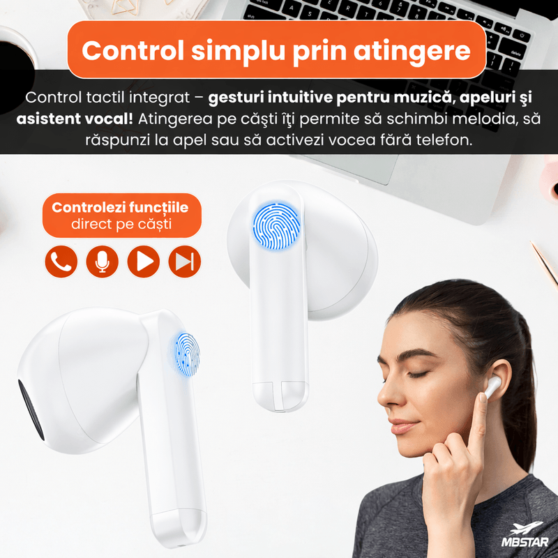 TV, Audio-Video si Foto - Portabile audio - Casti audio - Casti Wireless Bluetooth In-Ear MBSTAR, Sunet Clar, Bass Puternic, Control Tactil, Autonomie Mare, Rezistente Apa - Infinity.ro