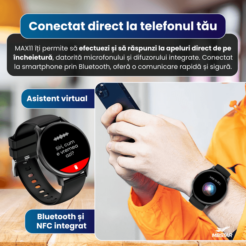 Laptop, Telefoane si Tablete - Wearables si gadgeturi - Wearables - Smartwatch-uri - Smartwatch MAX11 AMOLED,MBSTAR, Apeluri Bluetooth, Puls SpO2, 100+ Sporturi, IP68, Autonomie 7 Zile, Negru - Infinity.ro