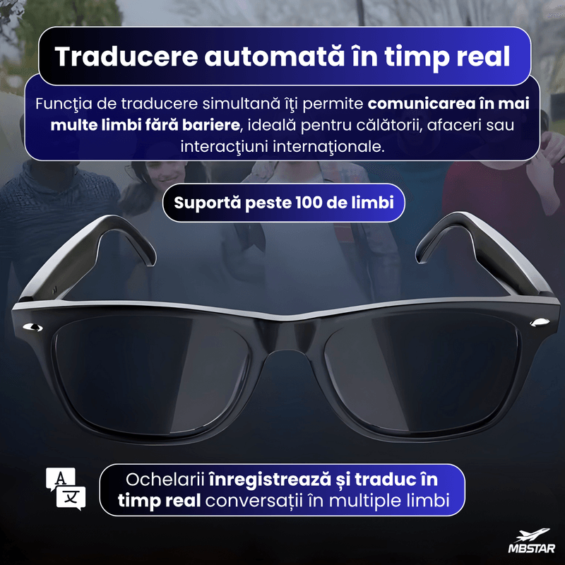 Laptop, Telefoane si Tablete - Wearables si gadgeturi - Gadgeturi - Accesorii SMART - Ochelari Smart Bluetooth cu Apeluri si Muzica MBSTAR, Control Tactil, Traducere AI, IPX6, Incarcare Wireless - Infinity.ro