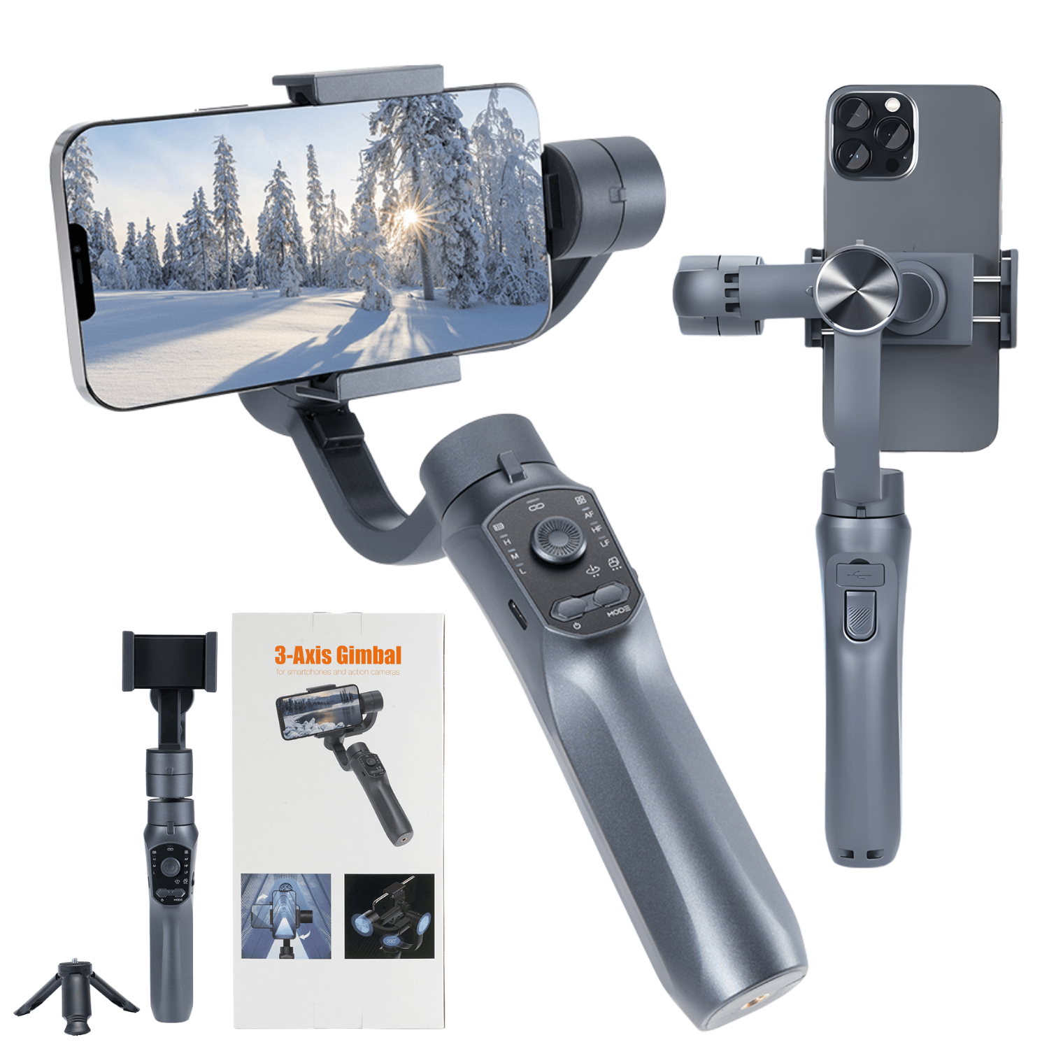 Stabilizator Gimbal 3 Axe,MBSTAR, Anti-Shake, Trepied Integrat, Control Zoom, Baterie 4000mAh, Compatibil iOS Android