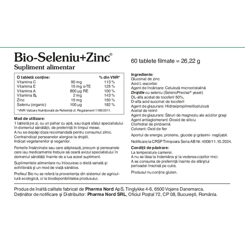 Ingrijire personala si Cosmetice - Sanatate si wellness - Suplimente alimentare - Vitamine si minerale - Bio-Seleniu+Zinc 60 tb - Infinity.ro