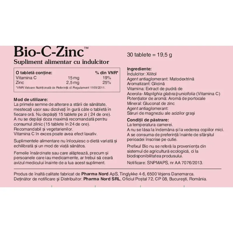 Ingrijire personala si Cosmetice - Sanatate si wellness - Suplimente alimentare - Vitamine si minerale - Bio-C-Zinc 30 tb - Infinity.ro