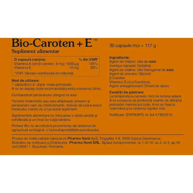 Ingrijire personala si Cosmetice - Sanatate si wellness - Suplimente alimentare - Vitamine si minerale - Bio-Caroten+E 60 cps - Infinity.ro