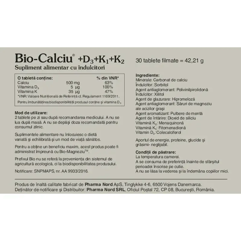 Ingrijire personala si Cosmetice - Sanatate si wellness - Suplimente alimentare - Vitamine si minerale - Bio-Calciu+D3+K1+K2 30 tb - Infinity.ro