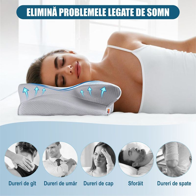 Casa si Gradina - Textile si covoare - Perne si pilote - Perne - Perna Ortopedica Cervicala, Linomag®, Spuma cu Memorie,Suport pentru gat, umeri si brate, Alb pur/Gri deschis - Infinity.ro